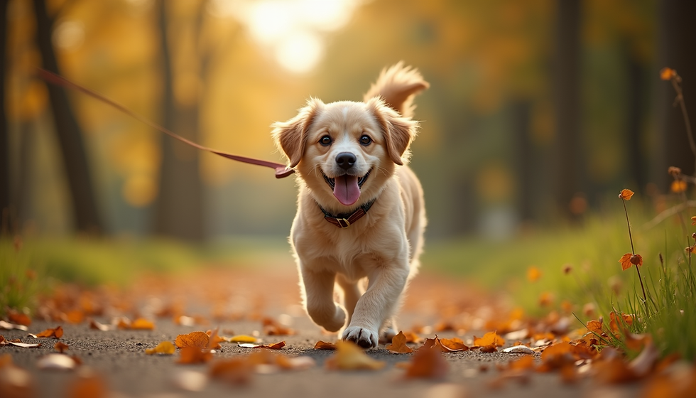 and eye view of a dog walking in a forest