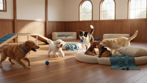 Dogs playing in a daycare room