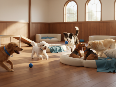 Dogs playing in a daycare room