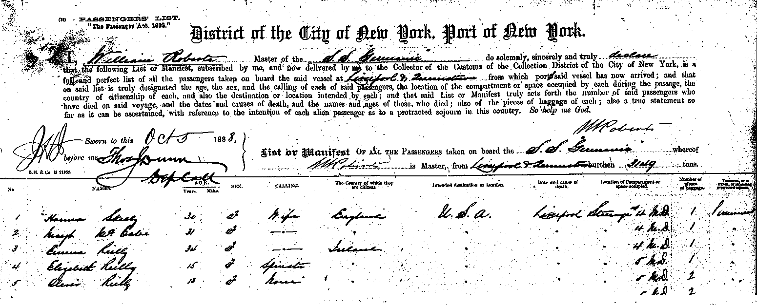 Passenger List of SS Germanic