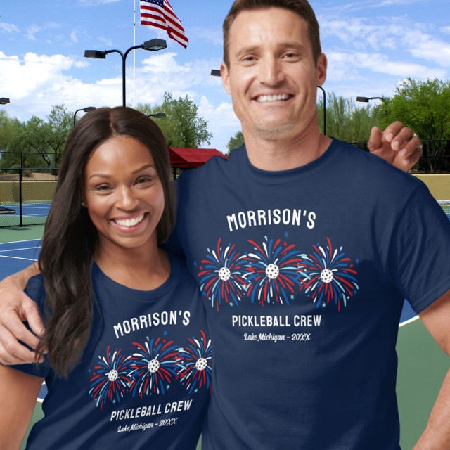 Custom Patriotic Pickleball Tshirt, 4th of July Fireworks