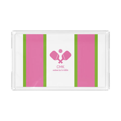 Preppy Pink Green Personalized Pickleball Acrylic Serving Tray