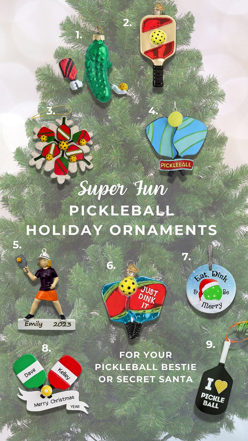 pickleball christmas ornaments for pickleball gifts