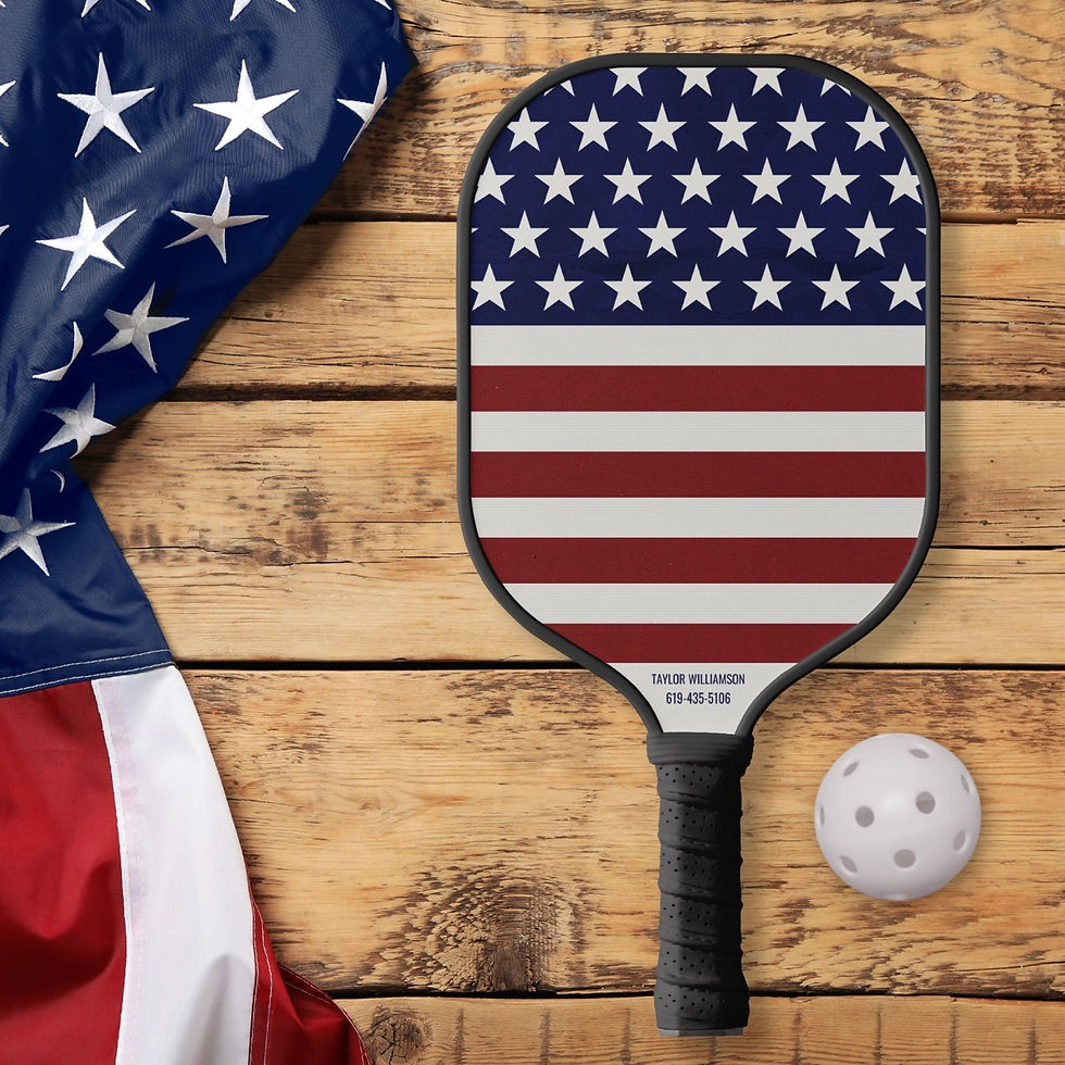 Red White Blue Patriotic Stars Stripes USA Flag Personalized pickleball paddle