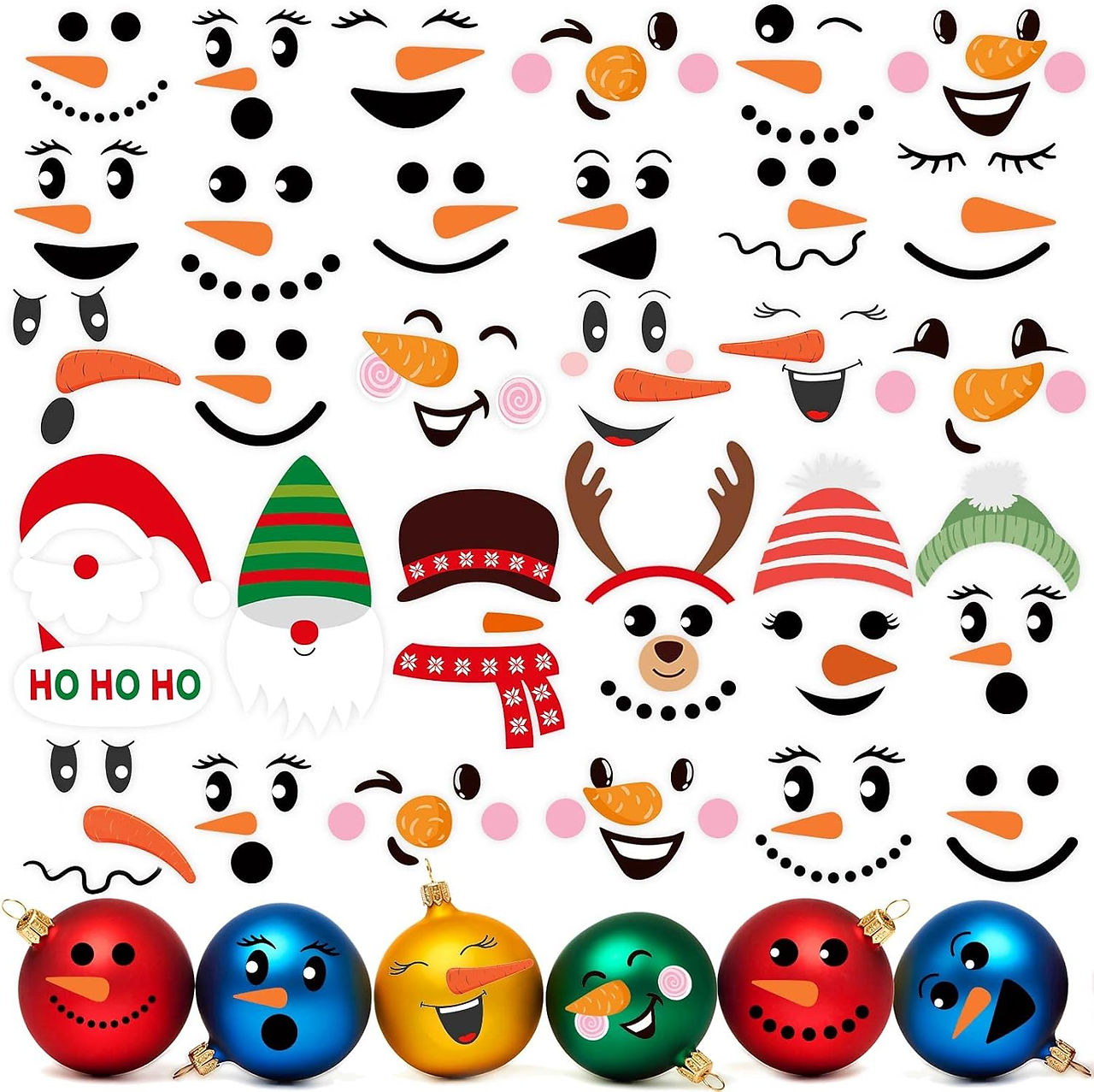 snowman sticker faces for Pickleball Snowman ornament