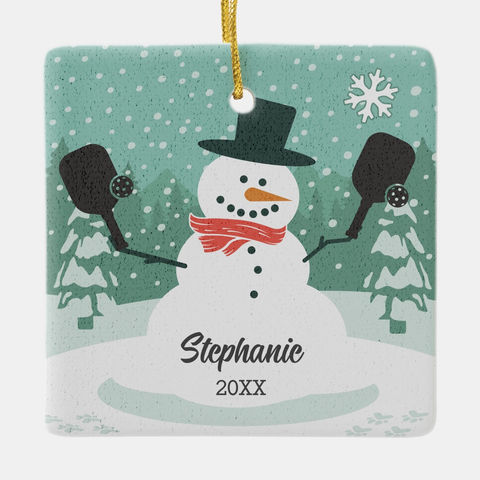 Personalized Pickleball Snowman ornament
