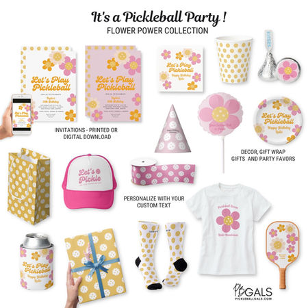 Pickleball Party Collection - Retro Flower Power theme