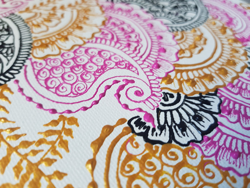 Thumbnail: Henna Canvas | Pink, Black and Gold Acrylic | 20cm x 20cm