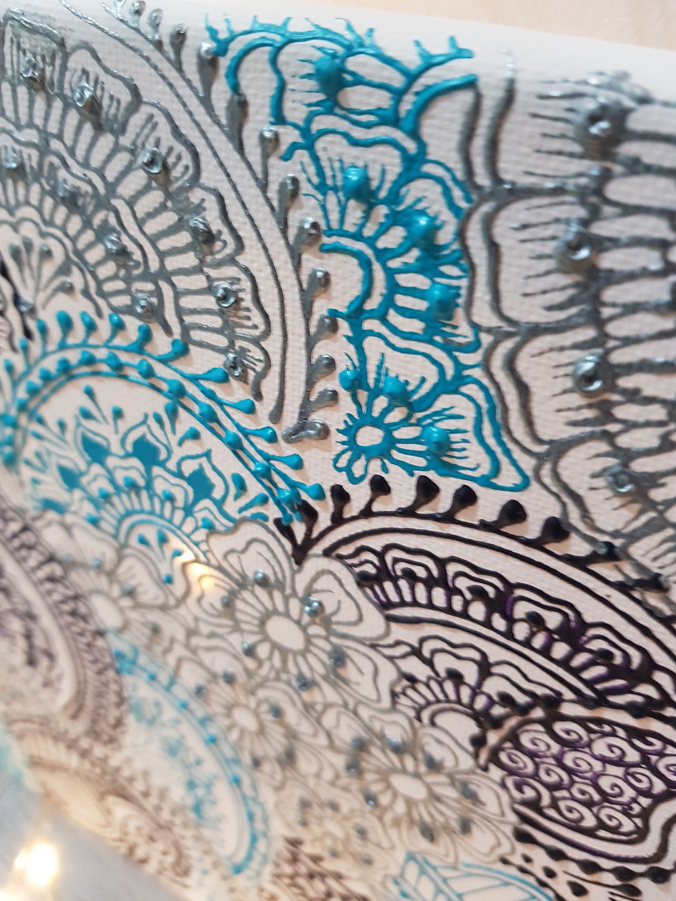 Thumbnail: Henna Canvas | Teal, Purple and Silver Acrylic | 20cm x 20cm