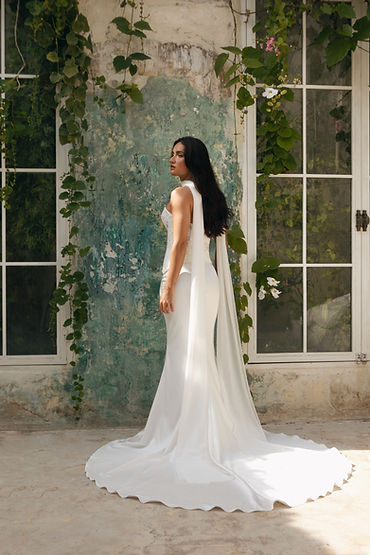 Lace corset and satin skirt wedding dress