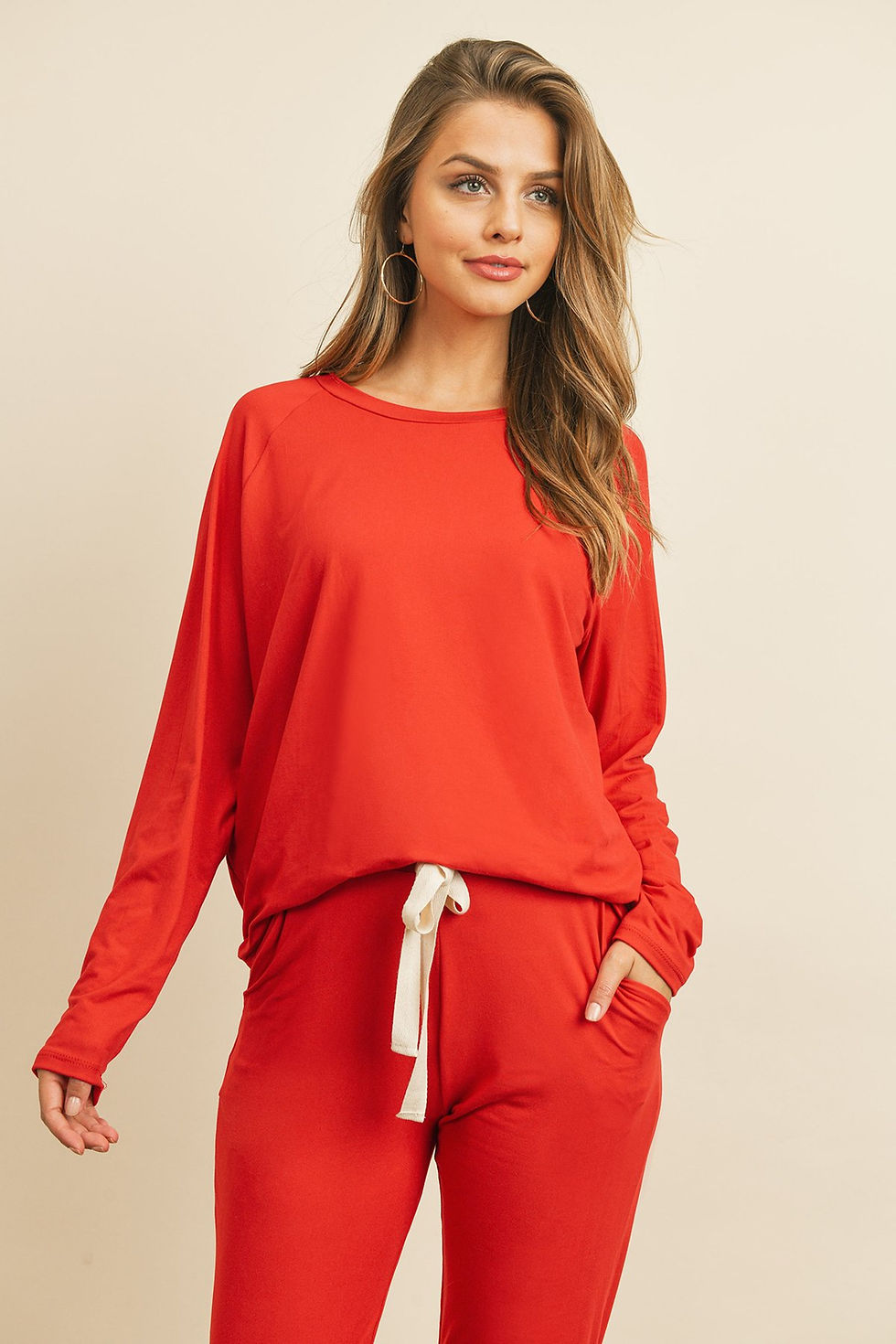 Thumbnail: Solid Brushed Top and Jogger Set With Self Tie