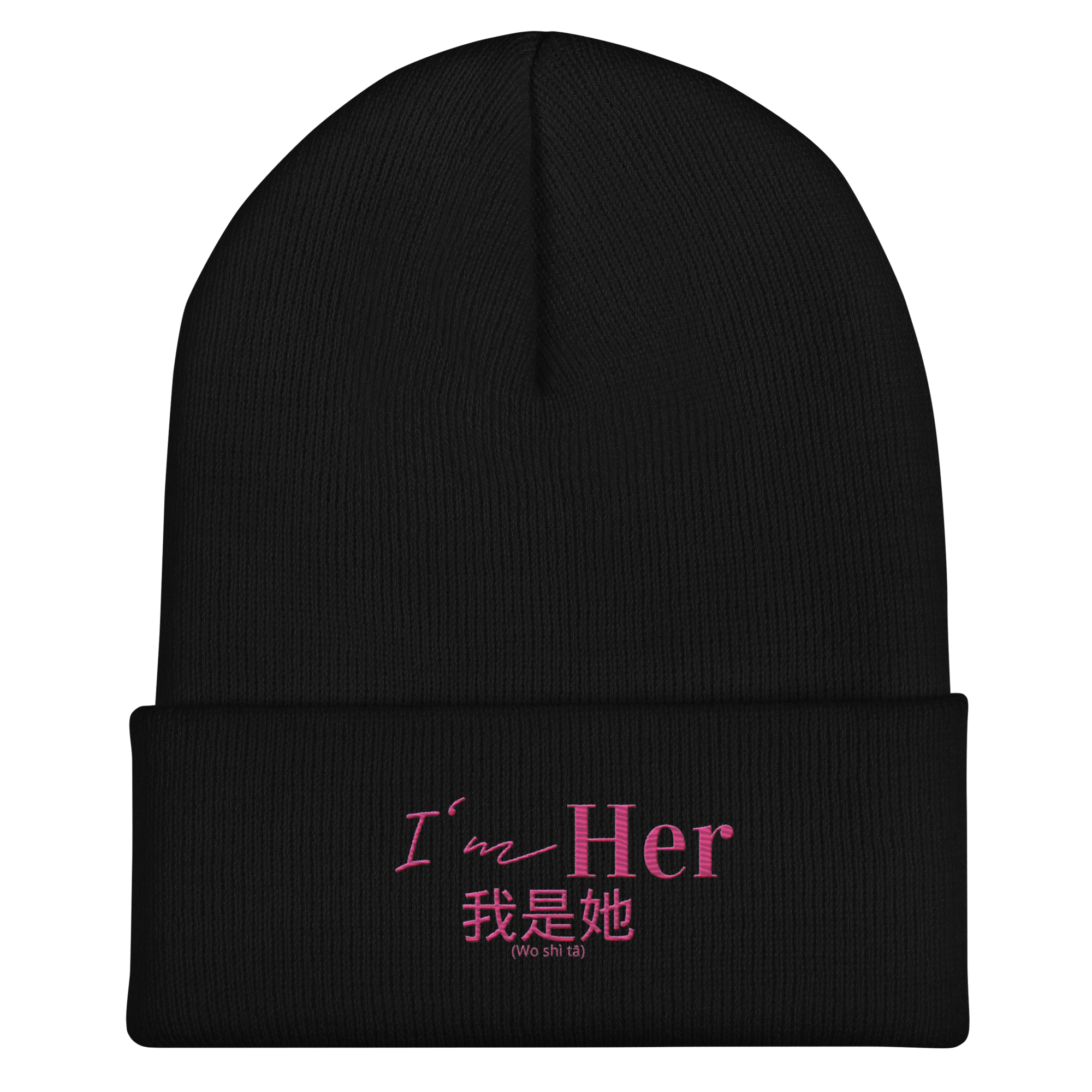 'Im Her' Hot pink Chinese print Cuffed Beanie