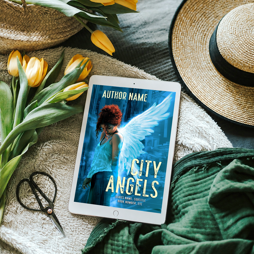 Thumbnail: Urban Fantasy Premade Book Cover, Black Teenage Girl Angel Wings, City Backgroud