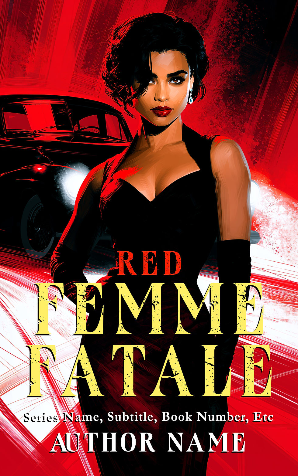 Thumbnail: Femme Fatale Premade Book Cover: Beautiful Black Woman in Little Black Dress