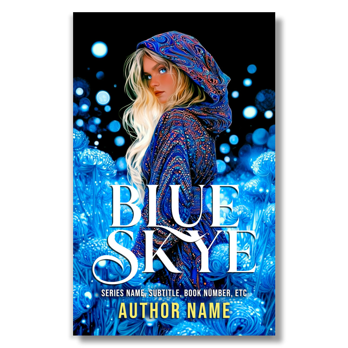 YA Fantasy Premade Book Cover: Sword and Sorcery Female Character Blue Cloak