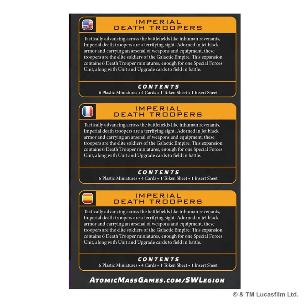 Star Wars: Legion - Imperial Death Troopers Expansion Back Cover