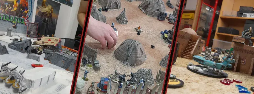 A collection of images of the Star Wars Legion Miniatures during round 3 across 3 different boards.