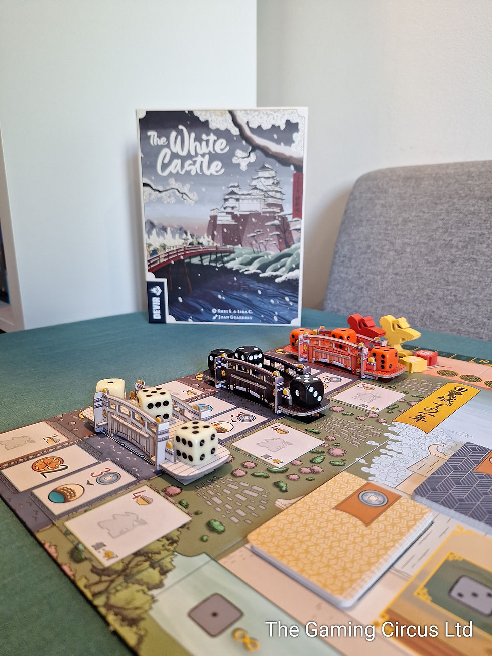The White Castle board game dice bridges set up