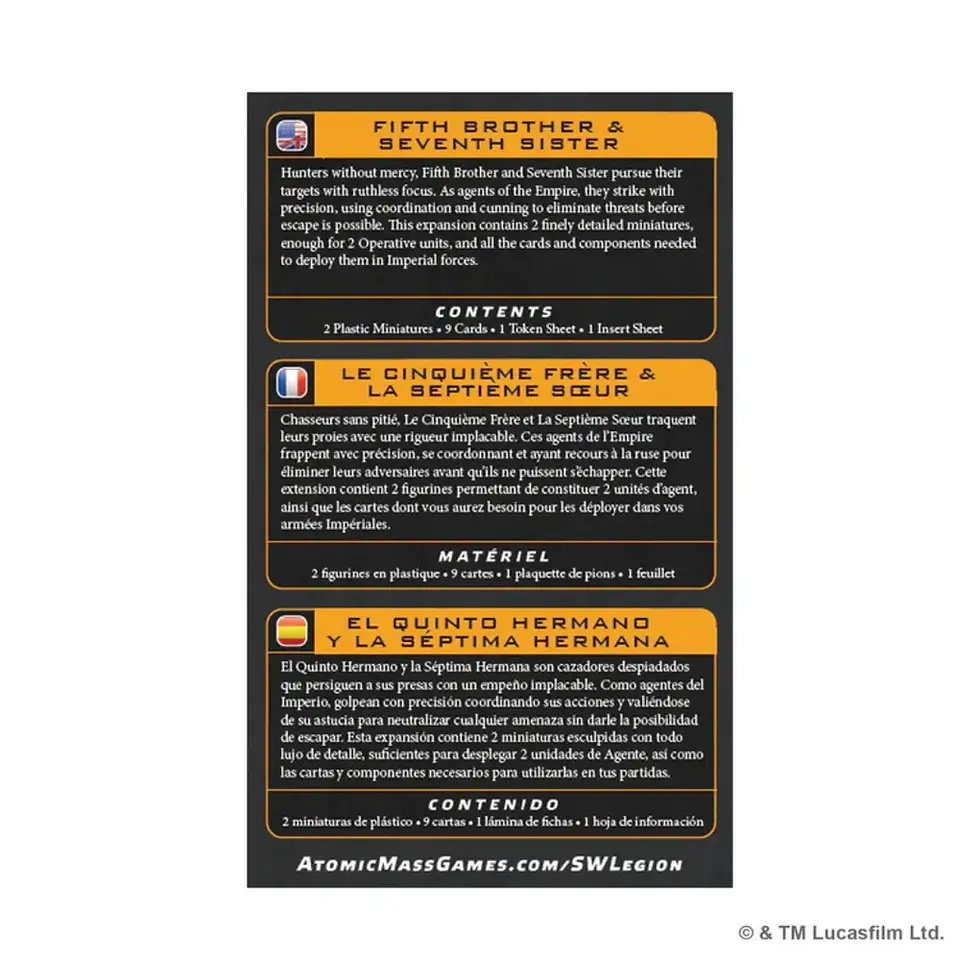 Star Wars: Legion – Fifth Brother & Seventh Sister Back Cover