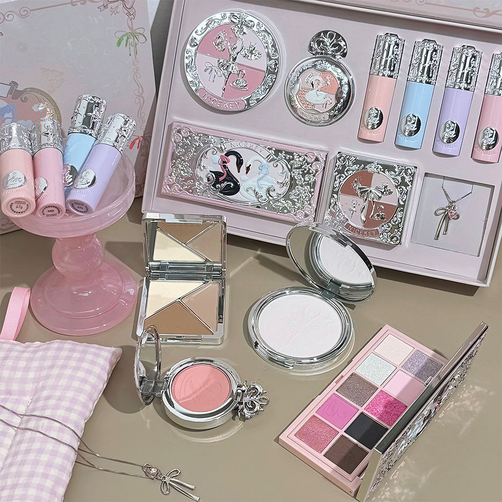 Thumbnail: NICEKEY Pink Ballet Makeup Sets Include 4 Lip Mud,1 Blush,1 Pressed Powder,1 Eye