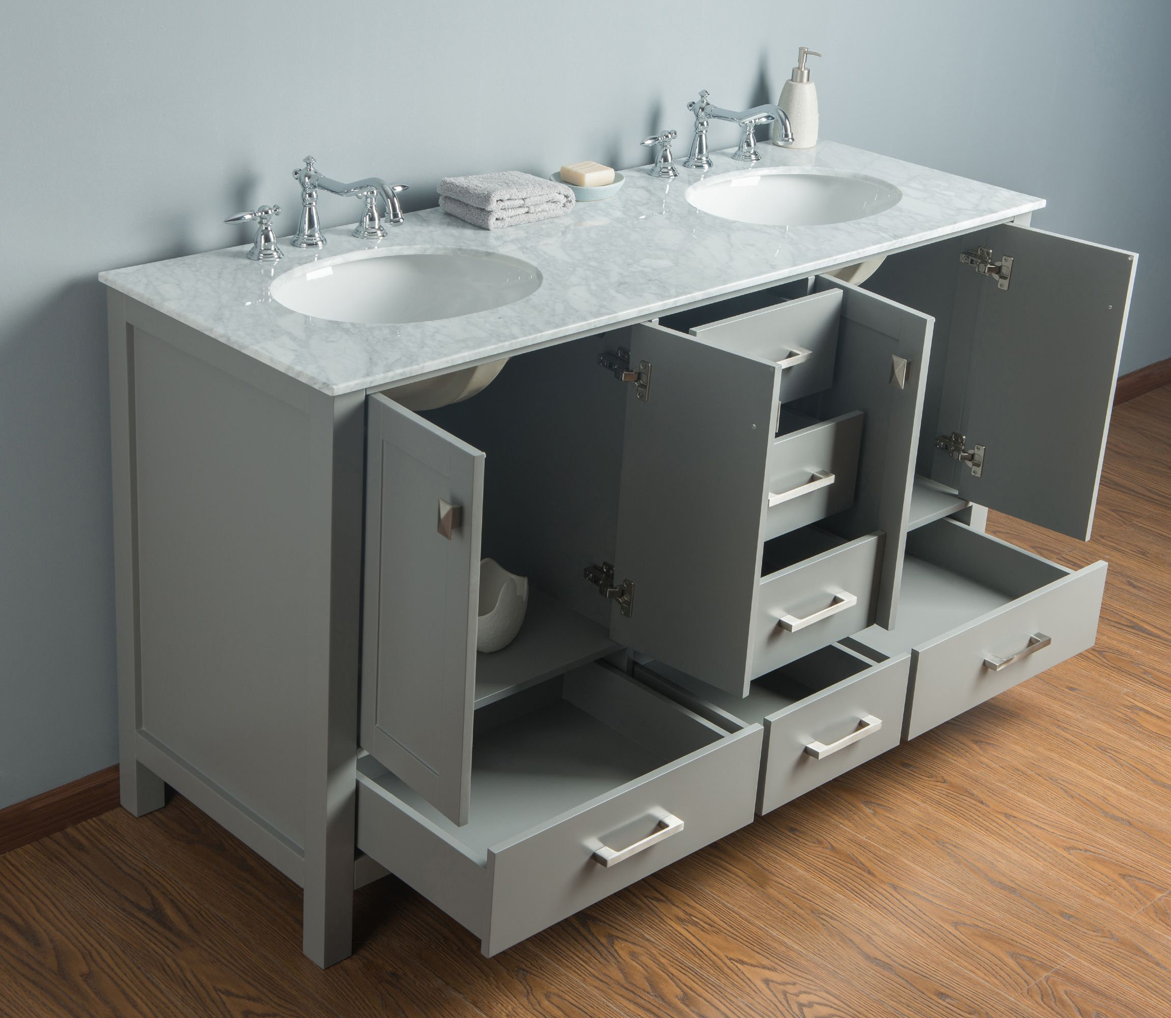 60" Malibu Grey Double Sink Vanity pacifichomedecor