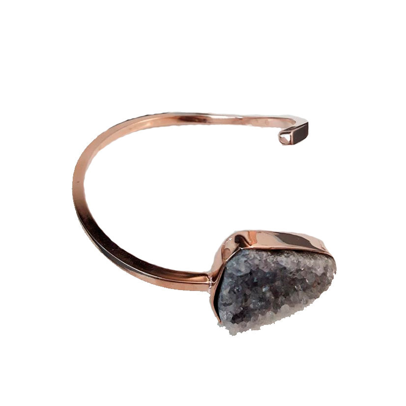 Bracelete Bossa fio quadrado - OURO ROSÊ - DRUSA DE ÁGATA CINZA