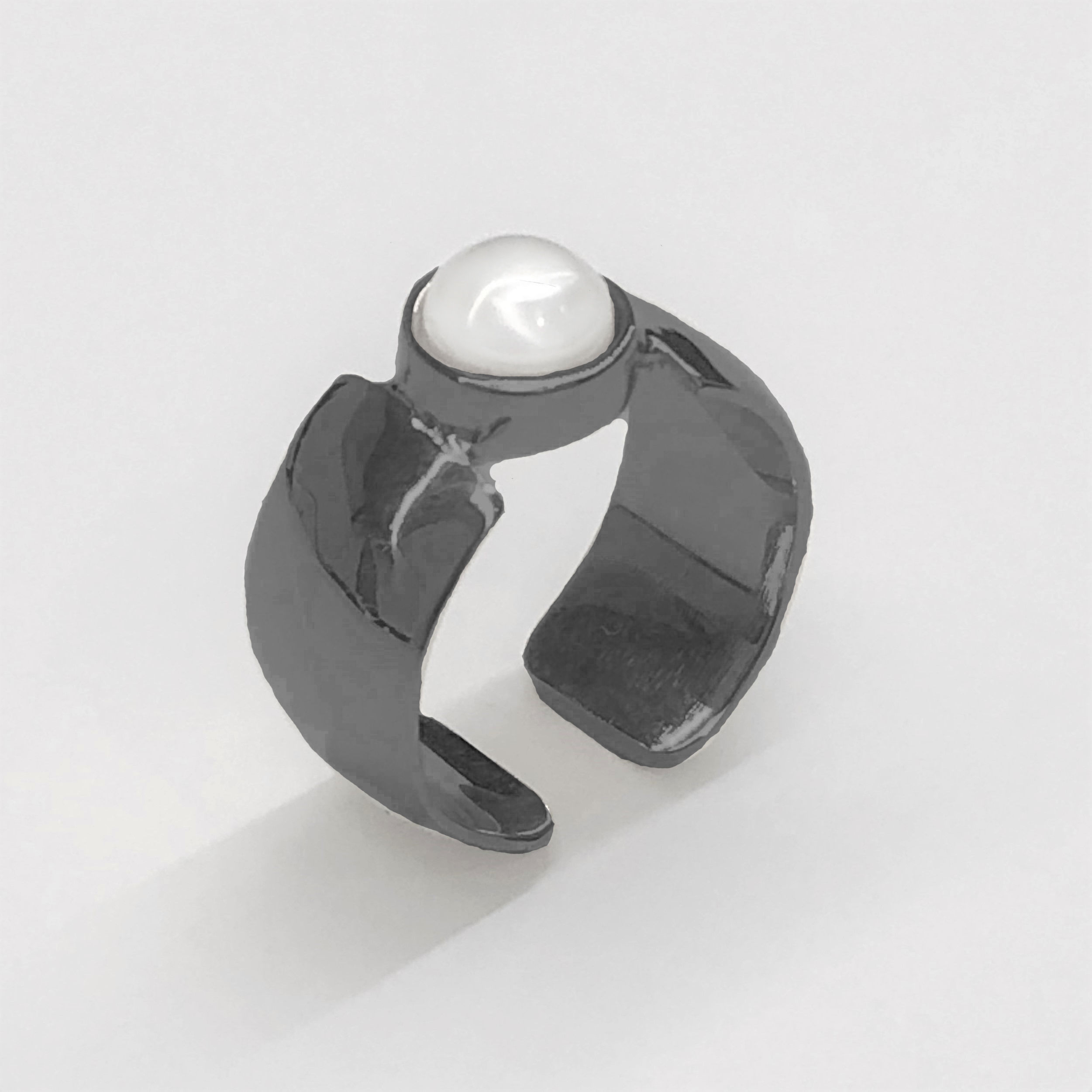 Anel Vida Pérola Botão   |  Prata com banho de ródio negro