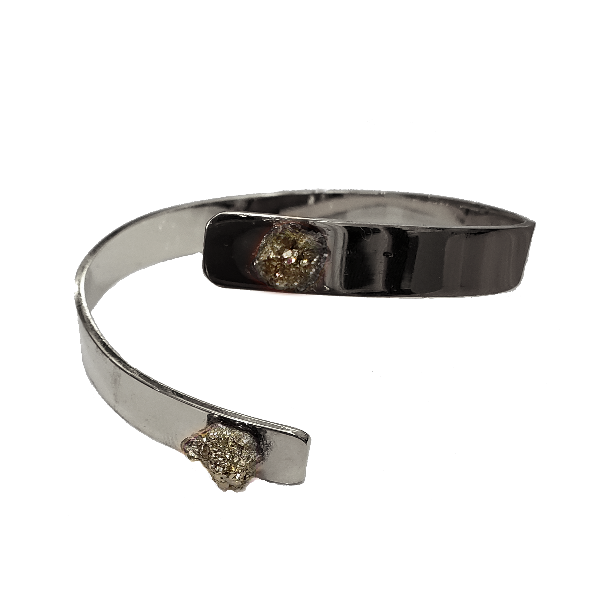 Bracelete Line Fio Quadrado com Pirita e banho de ródio negro