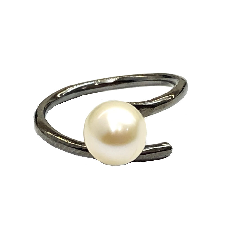 Anel Vida Pérola Balão | Prata com banho de ródio negro