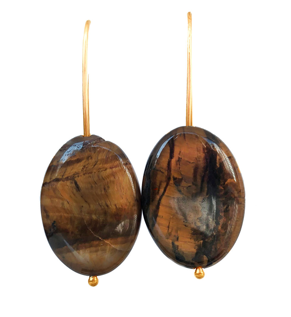 Brinco Bossa M | Prata em banho de ouro 18K com Olho de Tigre