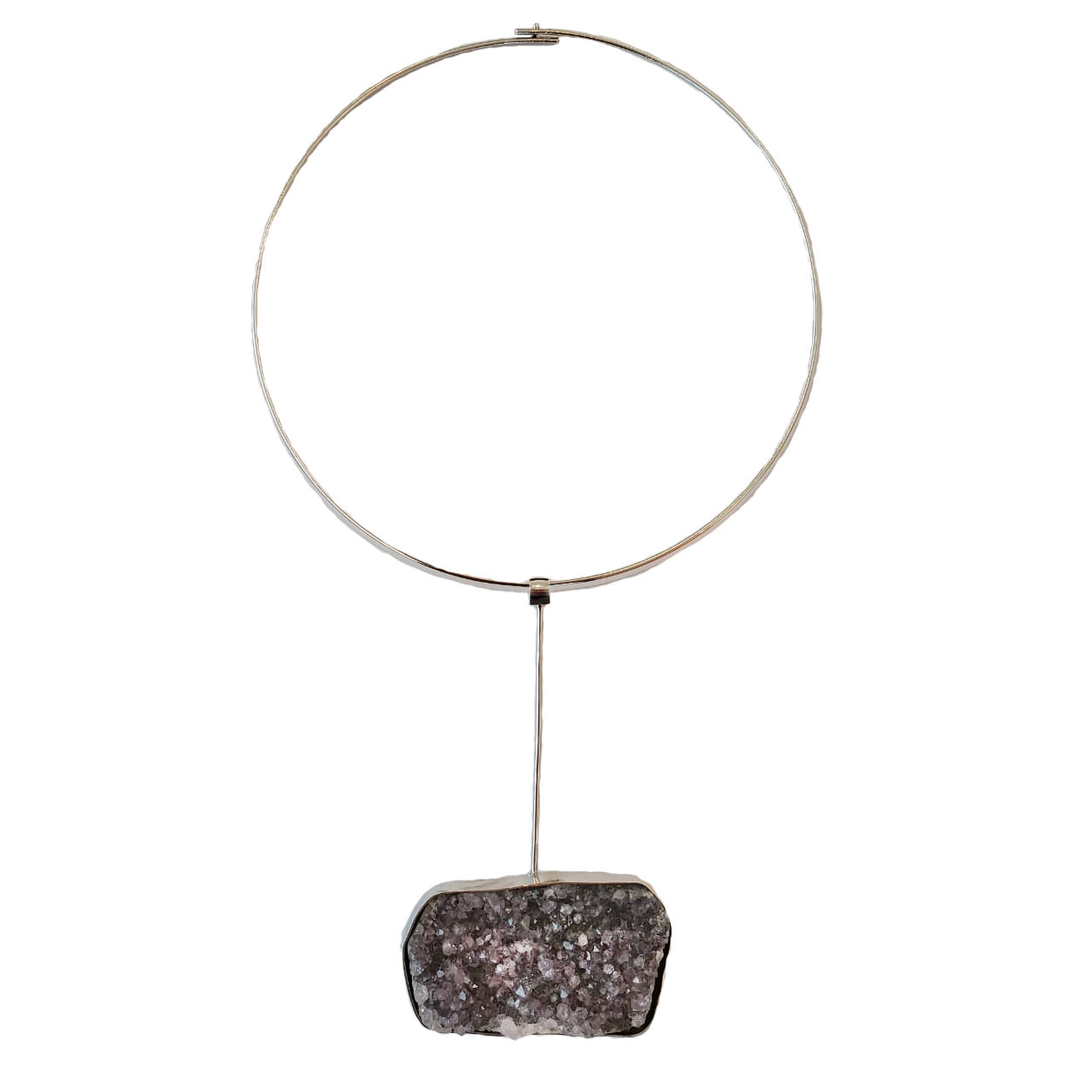 Choker Bossa Pendente - Drusa Alongada de Ágata Cinza com banho de ródio