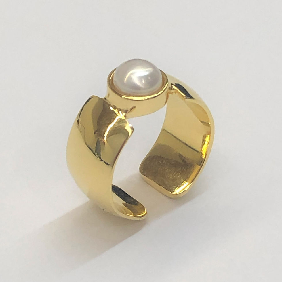Anel Vida Pérola Botão | Prata com banho de ouro 18k