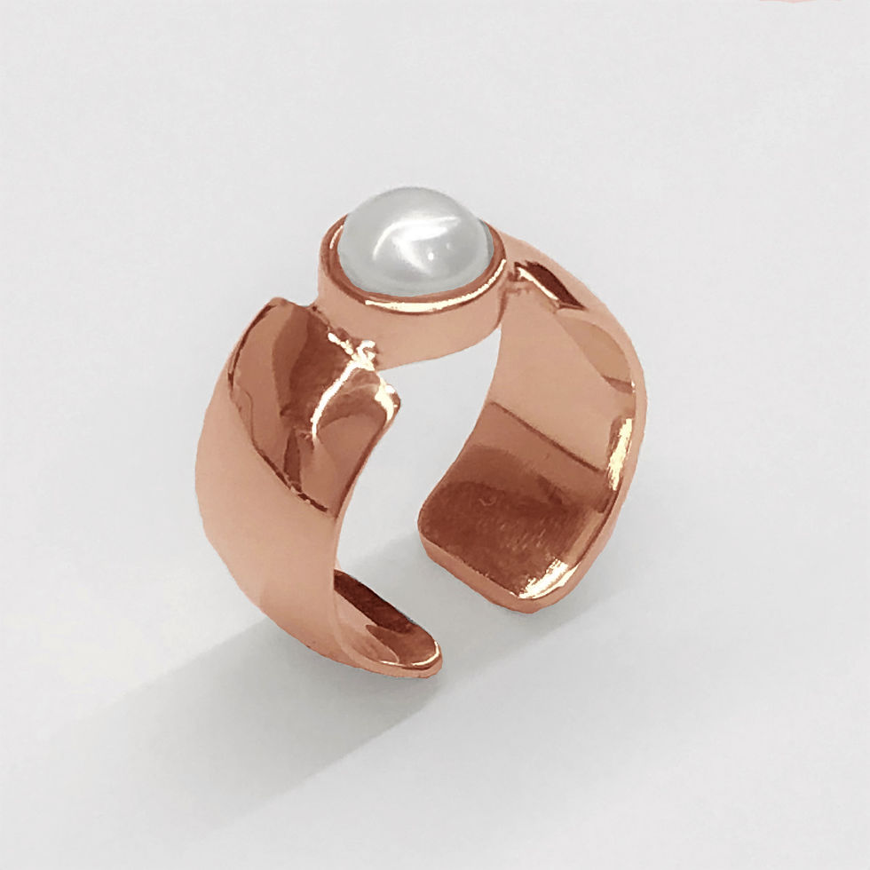 Anel Vida Pérola Botão | Prata com banho de ouro rosê
