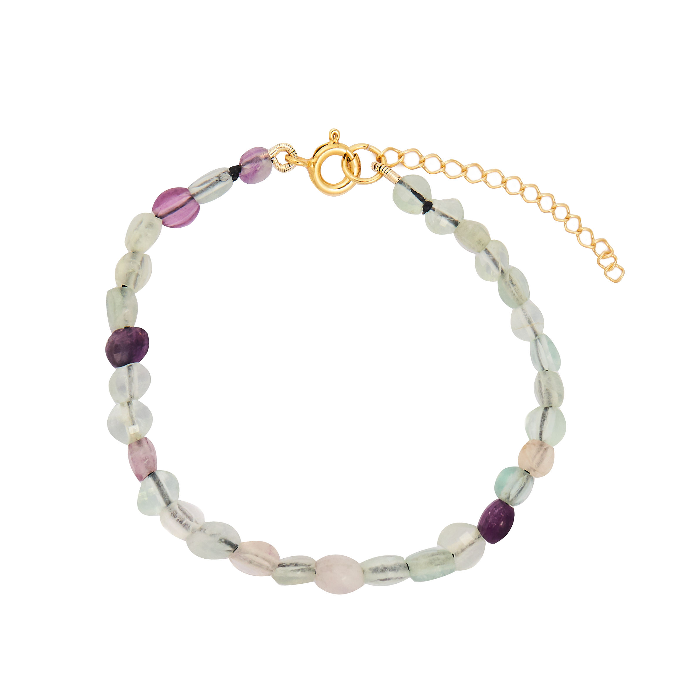 Pulseira Miscelânea Fluorita   |  Prata com banho de ouro 18k