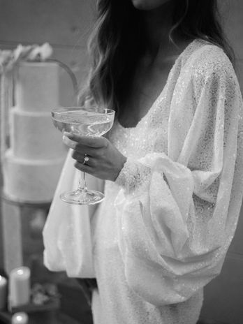 Faire-part mariage glamour chic champagne rosé, nude et paillettes