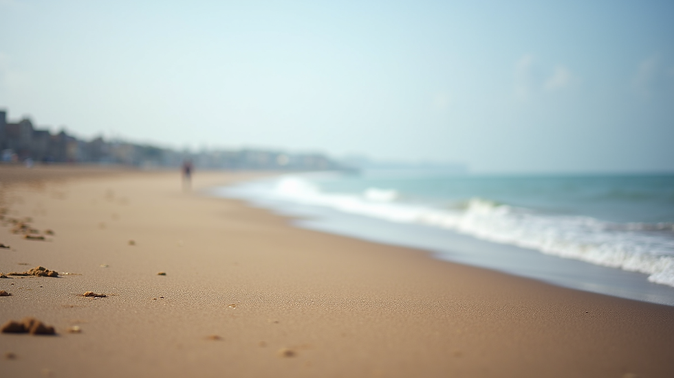 Eye-level view of Bournemouth beach with calm sea and sandy shore