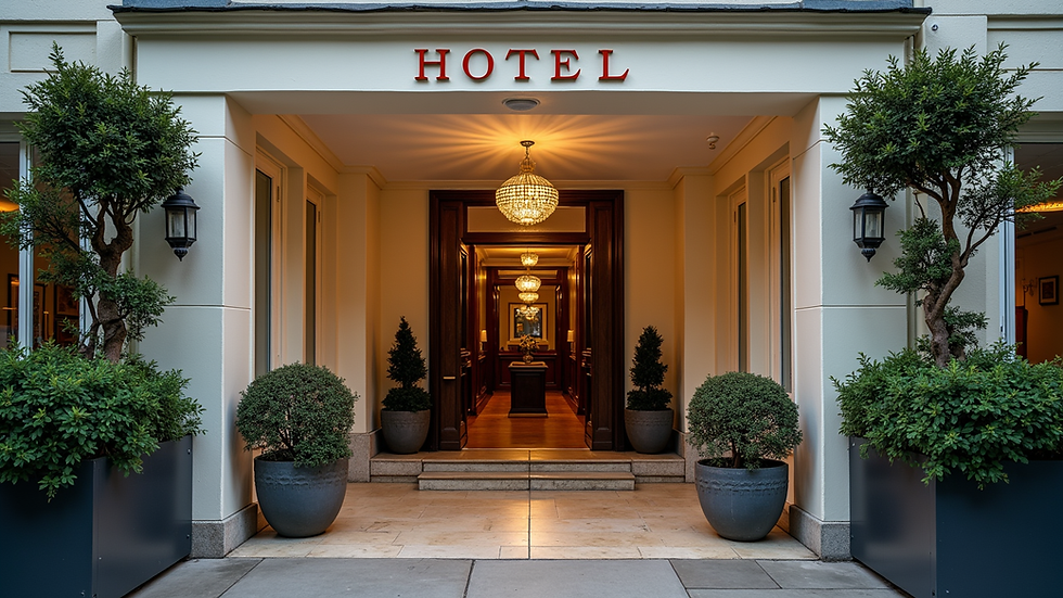 Eye-level view of a charming hotel entrance in Bournemouth town centre