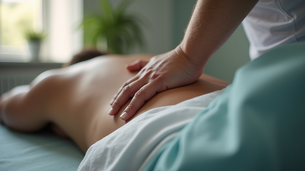 eye-level view of osteopathic treatment on shoulder area