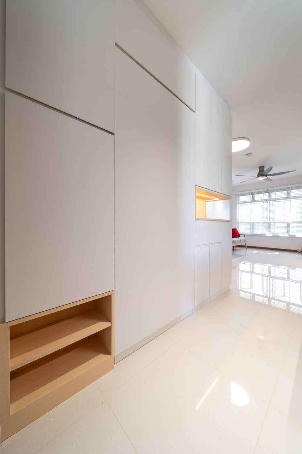 Modern minimalist hallway with built-in storage