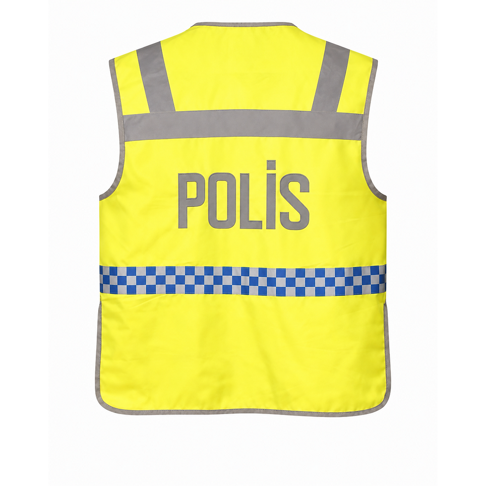 Çift sıra reflektörlü polis görev yeleği arka görünüm