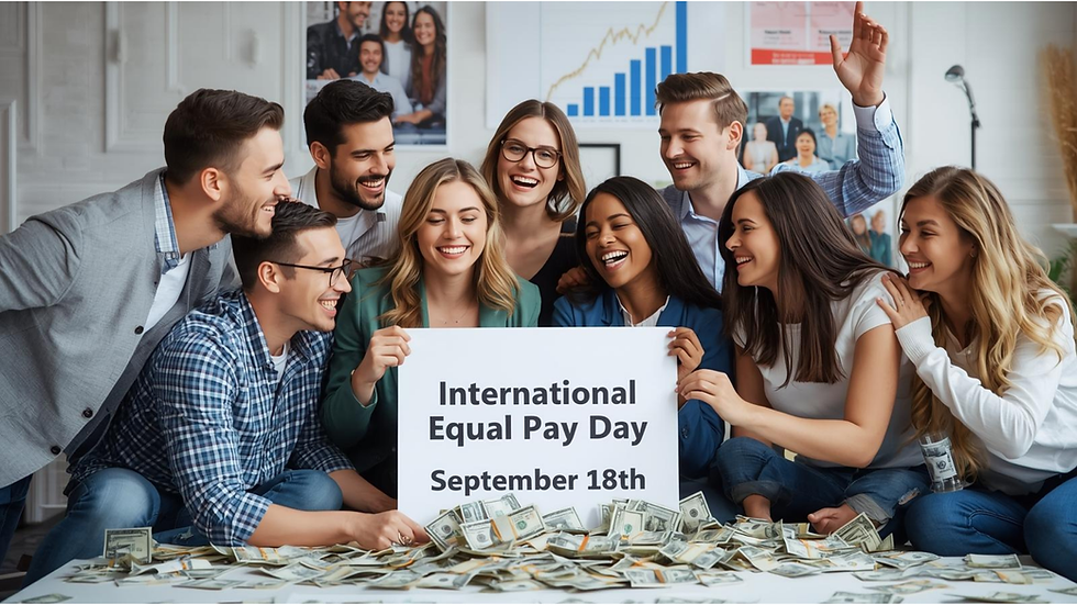 Group celebrating International Equal Pay Day for equal pay and gender equality