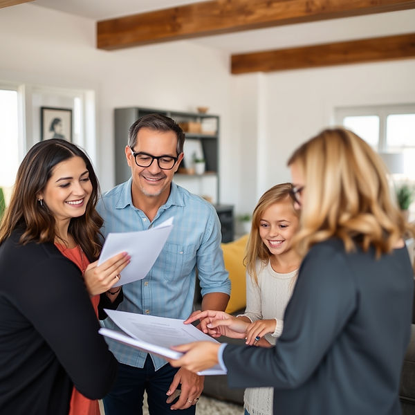 A warm, professional mobile notary assisting a diverse San Diego family in a modern home s