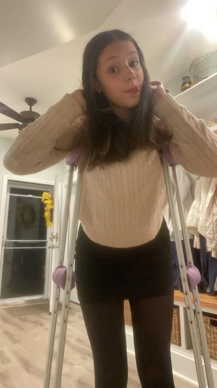 A girl on crutches