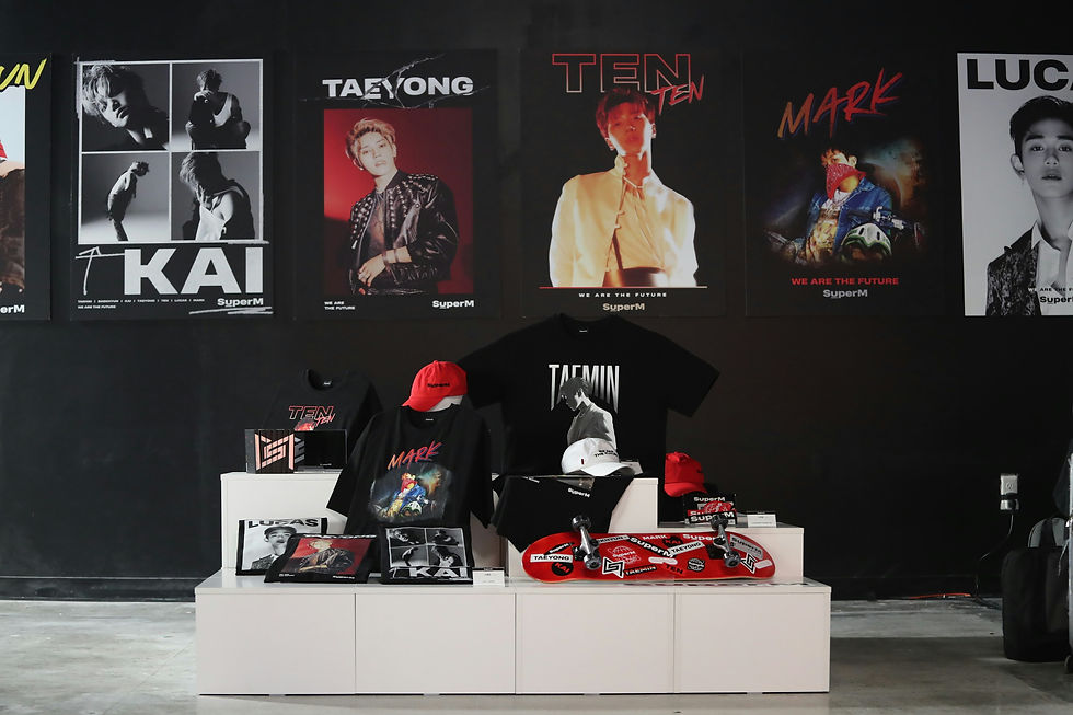 a show case of k-pop merchandise
