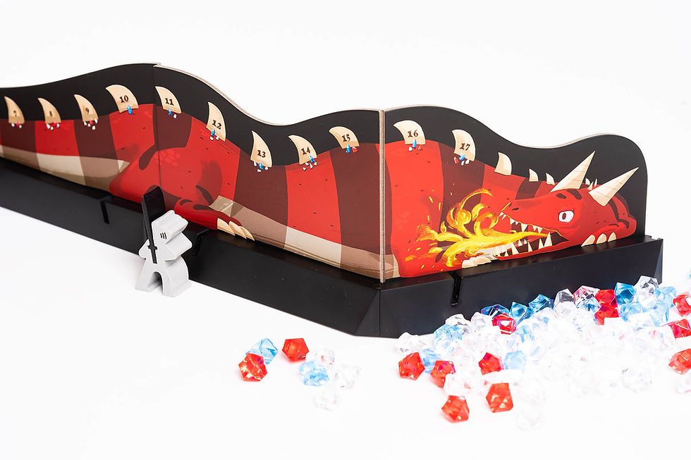 A knight meeple is advancing along a numbered dragon's spine.