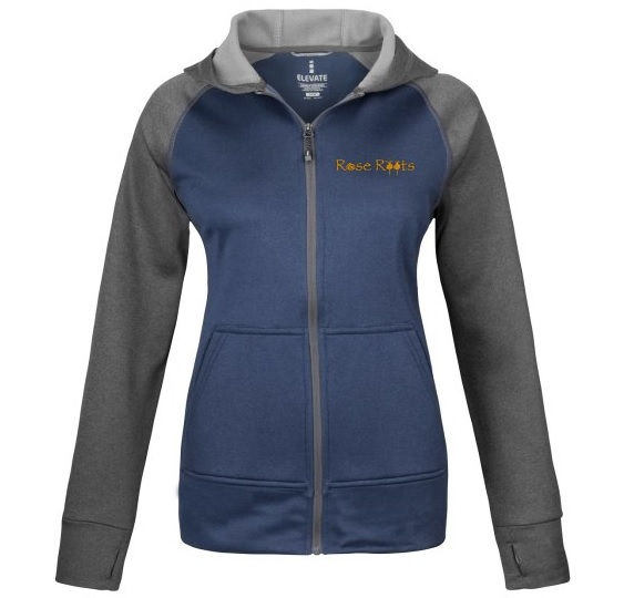 Heather Grey and Blue Womens Hoodie Orange logo