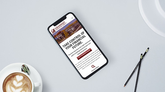 mobile device showing a screen with a redesigned financial website