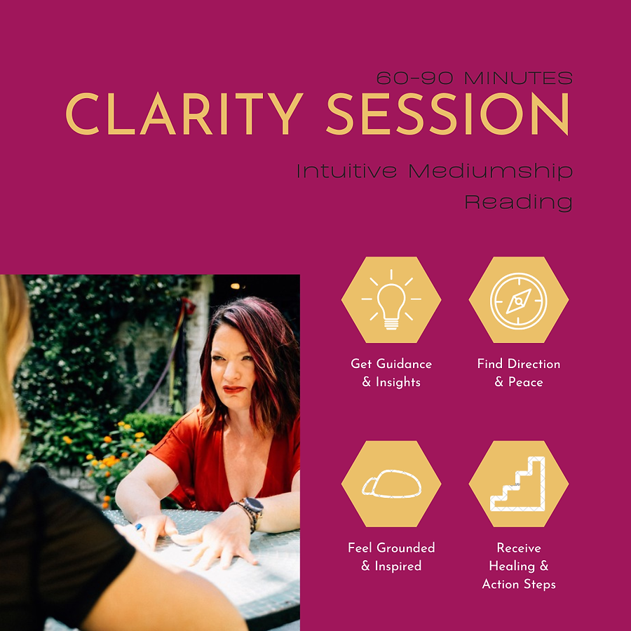 Intuitive Mediumship Reading bringing you clarity, insights, and information from Spirit, your higher self, and loved ones that have crossed over. Find peace and healing in a session with an experienced, professional psychic medium. Services provided internationally by zoom and phone. Get Unstuck with challenges and struggles and receive guidance from your soul to move you in to alignment for more fulfillment, love, and purpose in your life.