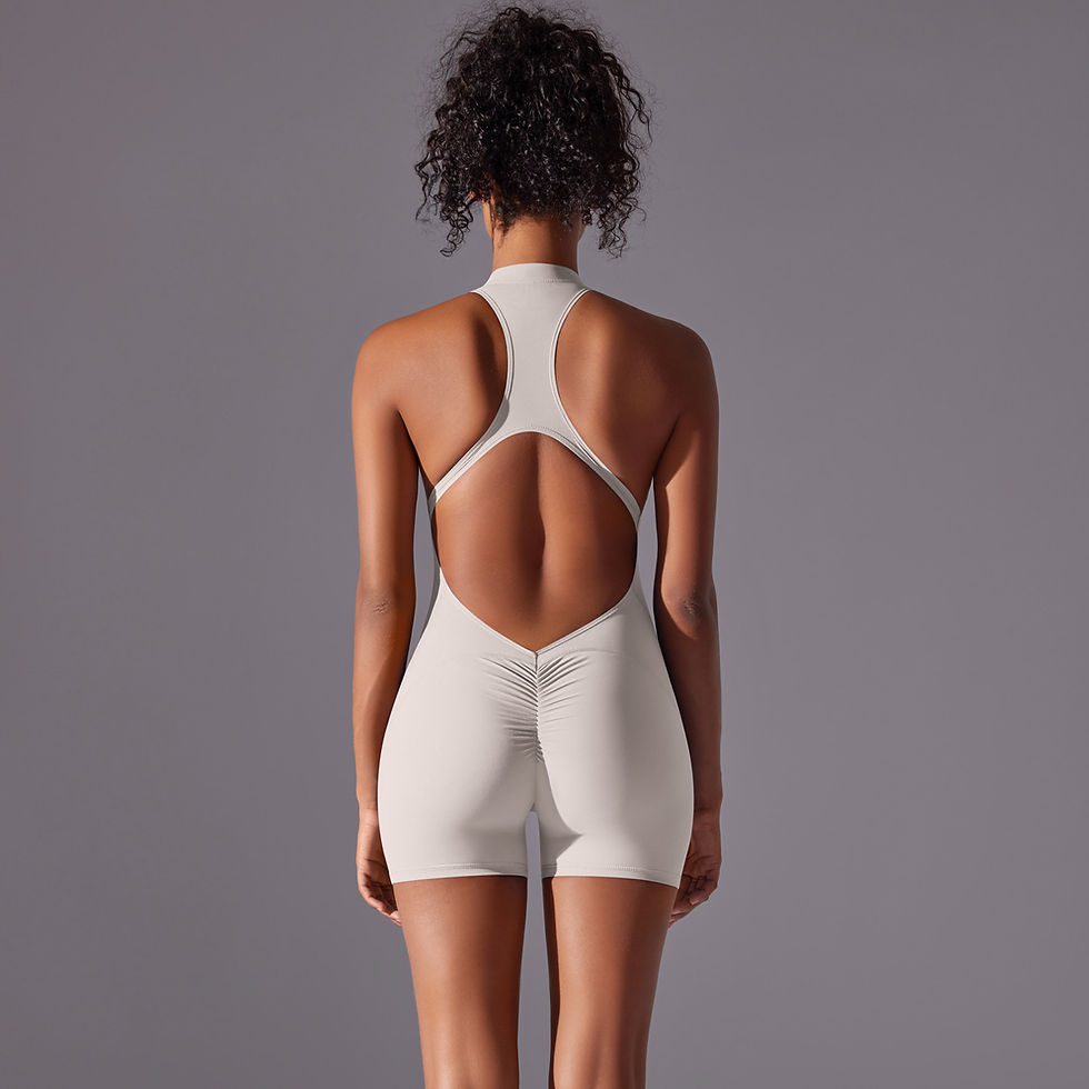 Thumbnail: Women's High Neck Zip-Up Yoga Bodysuit, Sleeveless Hollow Back Scrunch Butt Lift
