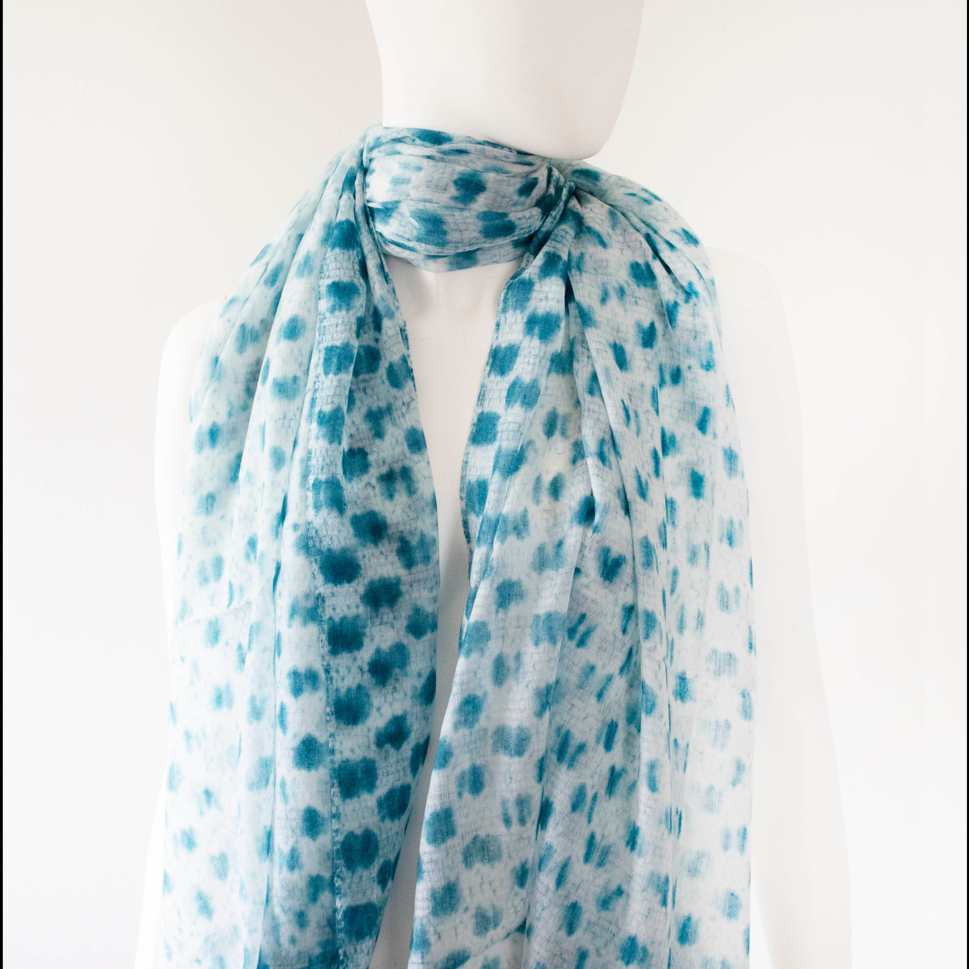 LEO TEAL FINE CASHMERE SHIBORI SCARF